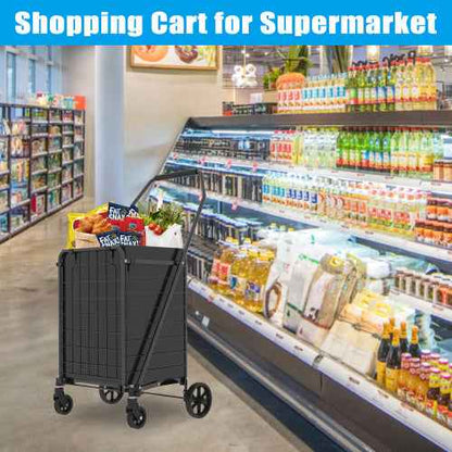 Shopping Cart With Shelf,Grocery Cart On Wheels, Foldable Utility Shopping Carts With Double Basket And 360 Rolling Swivel Wheels For Groceries Laundry