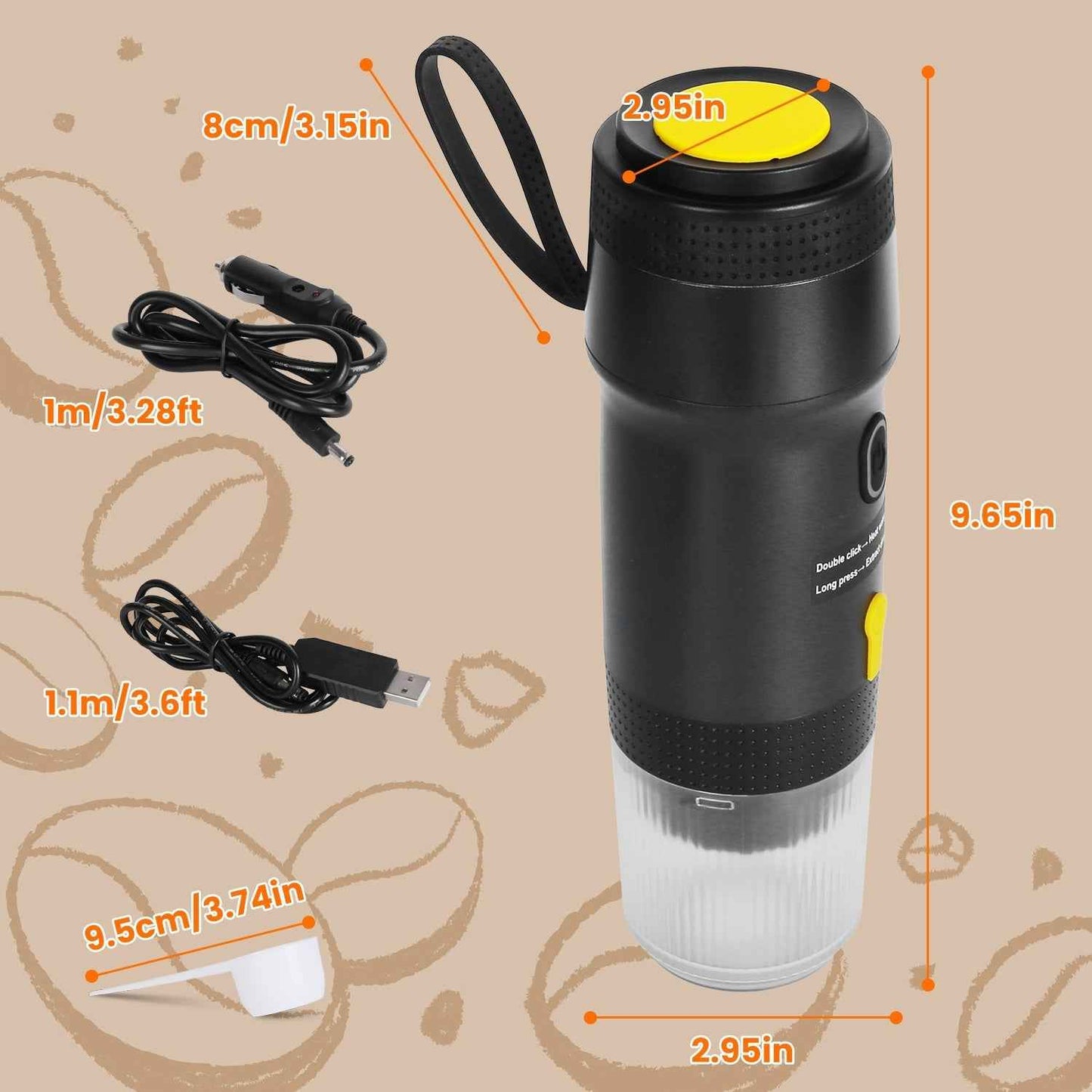 1Pc Portable Electric Espresso Machine Cordless Coffee Maker Self Heating Car Espresso Maker With Anti Dry Burn Fit For Ground Coffee NS DG Capsules For Car Camping Hiking RV Home Office