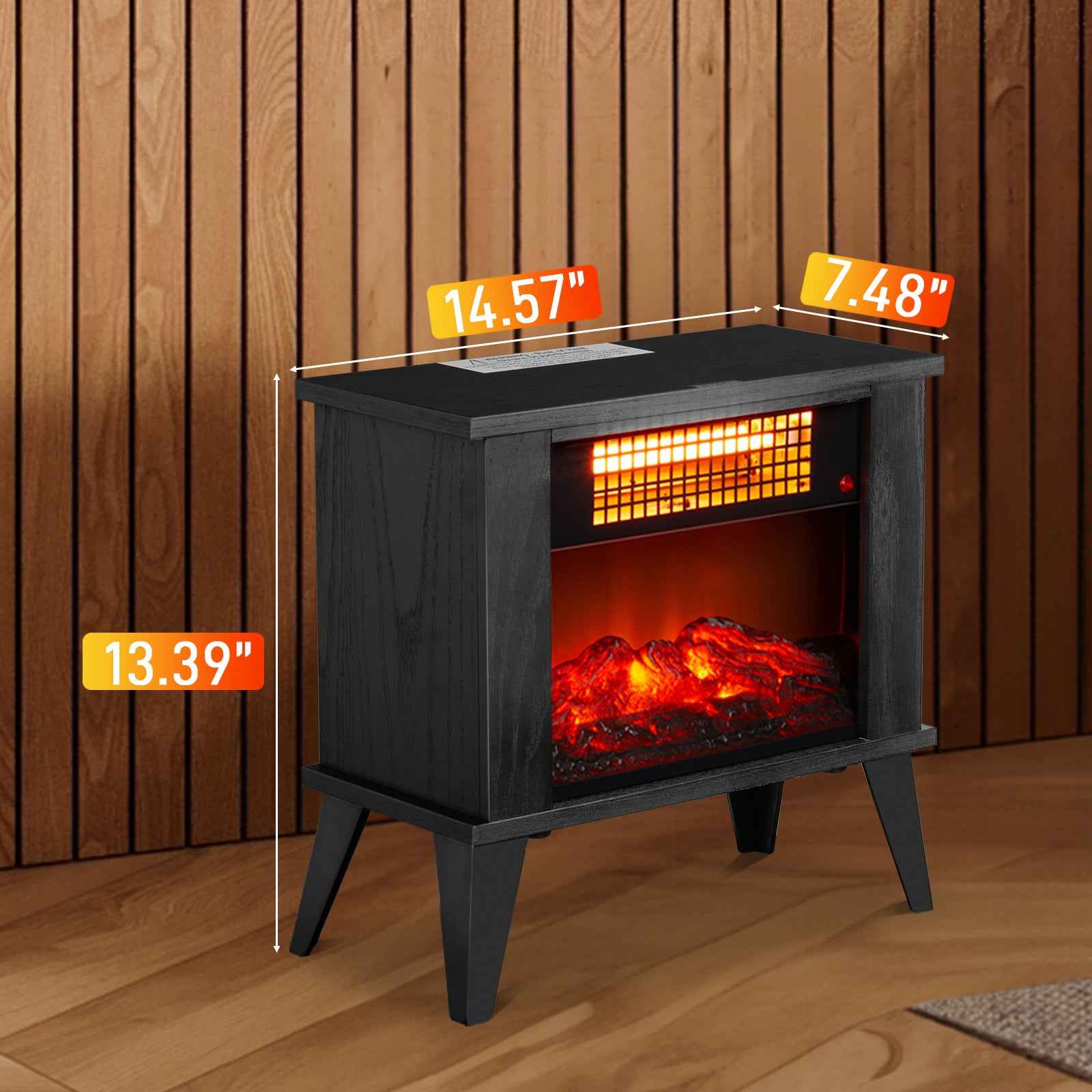 ZOKOP HT1287B 120V 1000W 15in Fireplace Black Wood Free-standing - Quartz Tube - 2nd Gear Temperature Control - With Fake Firewood  - Single Color