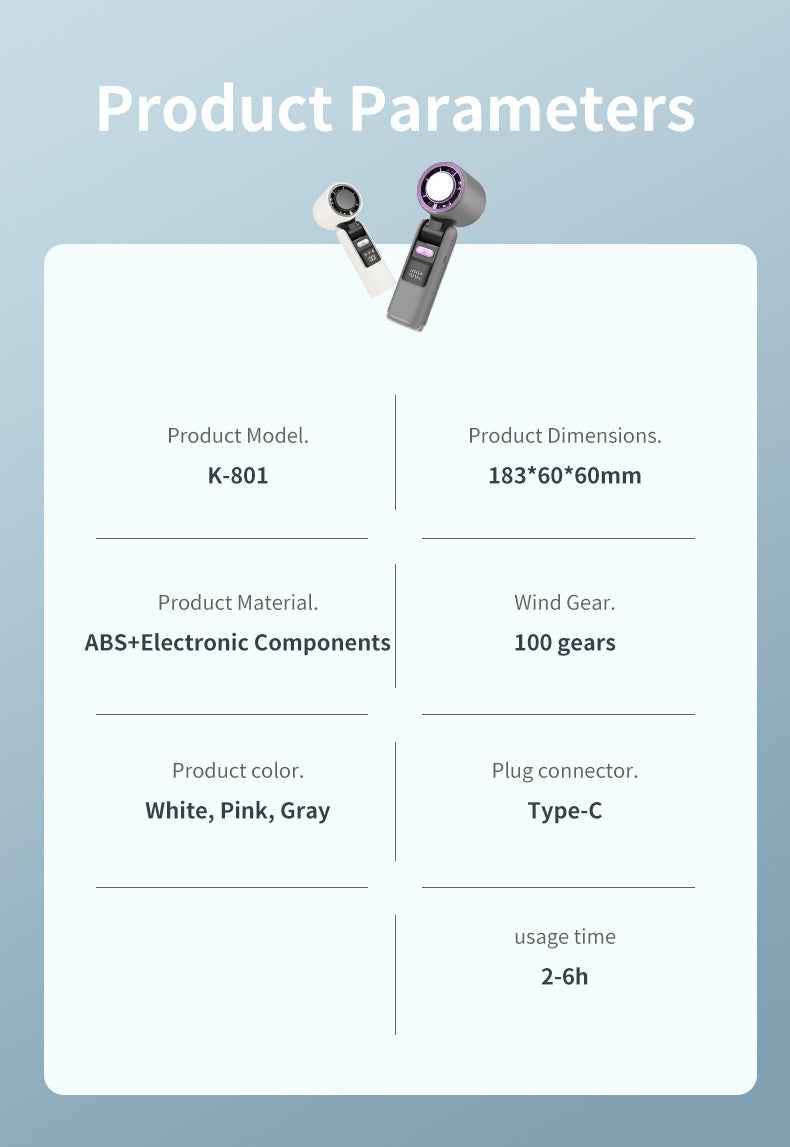 Portable Handheld Fan, Speed Adjustable Turbo Mini Fan, Reduced Temperature Mode, Rechargeable Digital Display Foldable Personal Fan With Night Light, Suitable For Women Men Outdoor