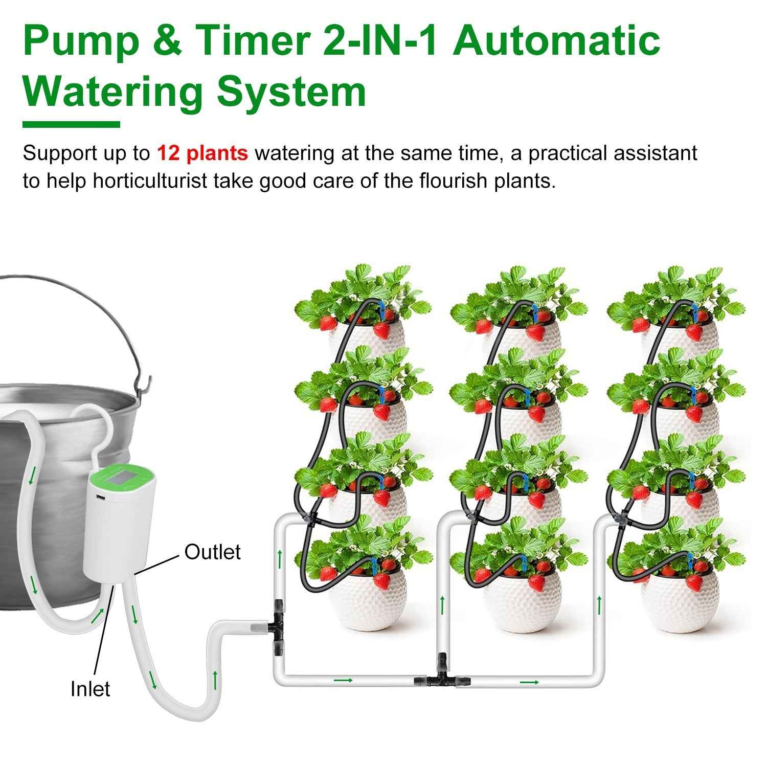 1Pc Automatic Watering System With Timer For 12Plants Rechargeable Battery Programmable Plant Watering Timer Drip Irrigation System For Indoor