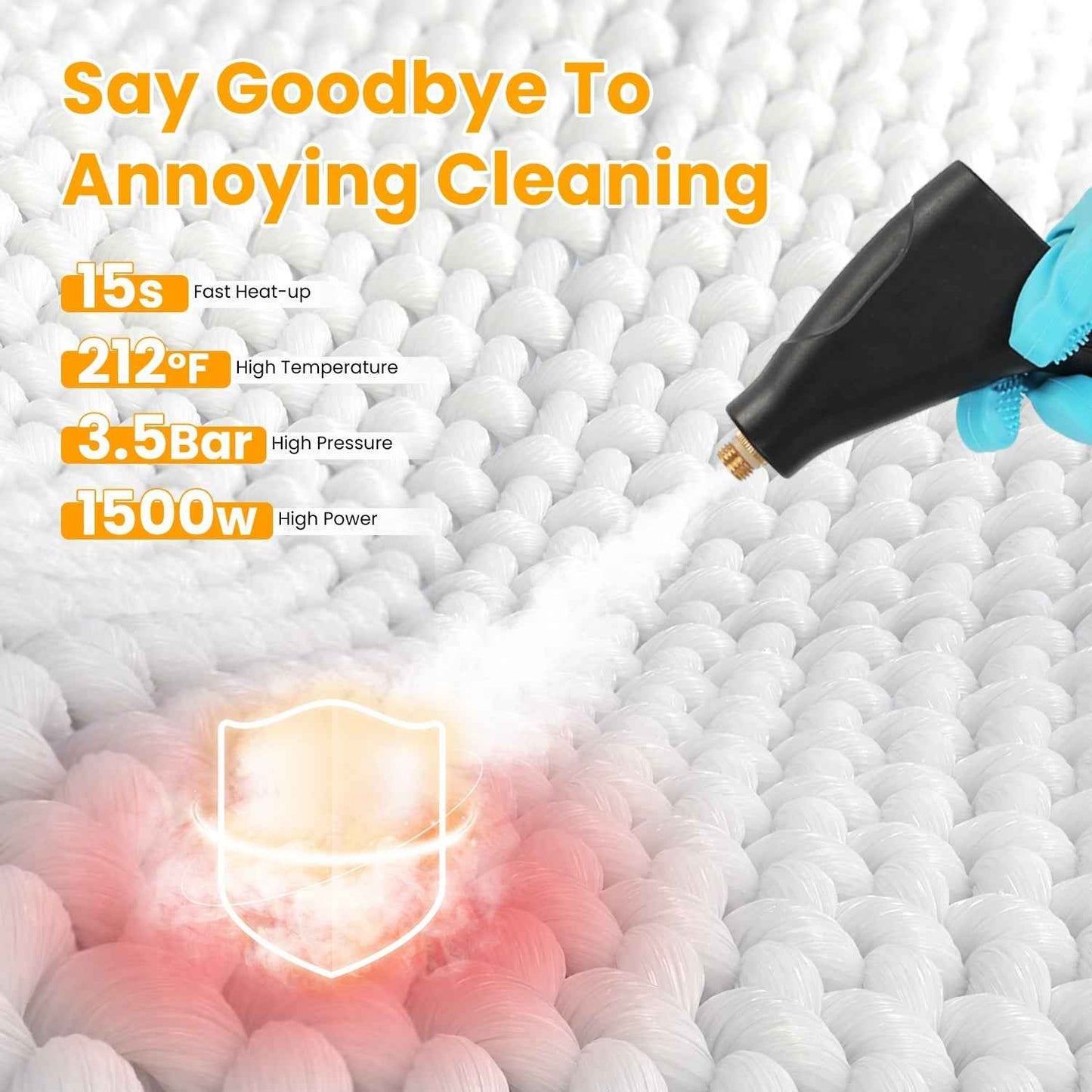 1500W Handheld High Temperature And Pressure Steamer Cleaner With 1200ML Tank 8 Accessories 6 Steam Levels Digital Display Handle Control For Dirt Grease Grout Tile Floor Couch Car