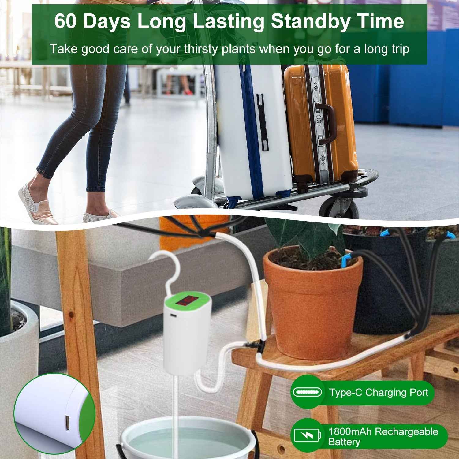 1Pc Automatic Watering System With Timer For 12Plants Rechargeable Battery Programmable Plant Watering Timer Drip Irrigation System For Indoor