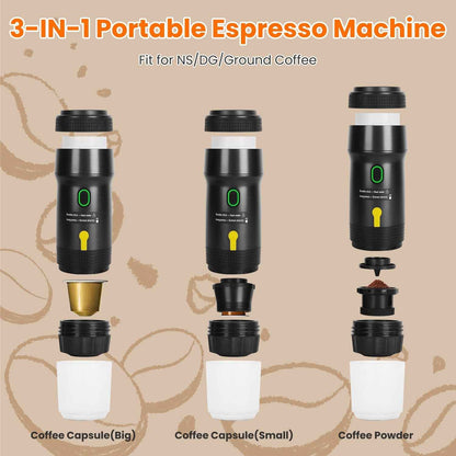 1Pc Portable Electric Espresso Machine Cordless Coffee Maker Self Heating Car Espresso Maker With Anti Dry Burn Fit For Ground Coffee NS DG Capsules For Car Camping Hiking RV Home Office