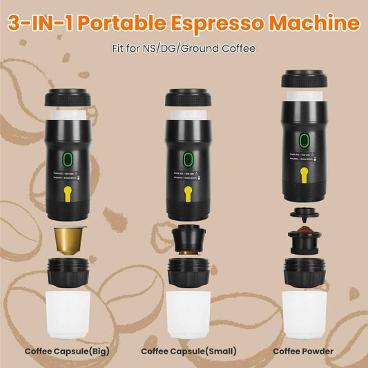 1Pc Portable Electric Espresso Machine Cordless Coffee Maker Self Heating Car Espresso Maker With Anti Dry Burn Fit For Ground Coffee NS DG Capsules For Car Camping Hiking RV Home Office