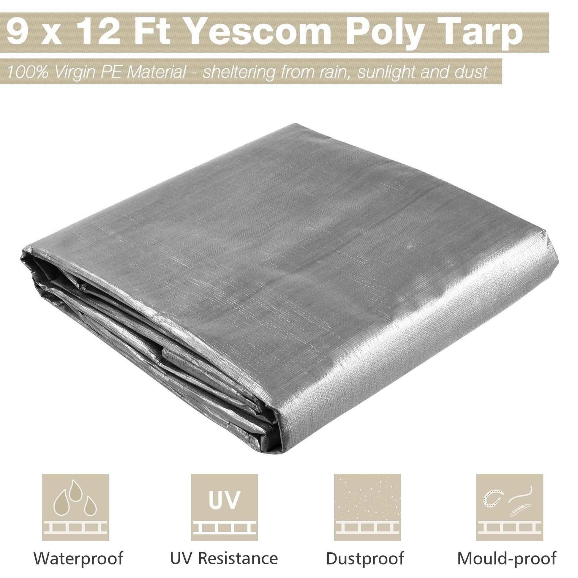 9x12ft Heavy Duty Poly Tarp Silver Black