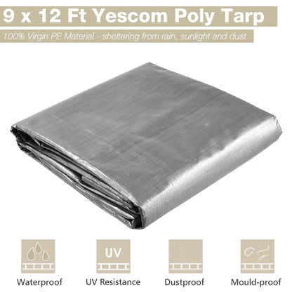 9x12ft Heavy Duty Poly Tarp Silver Black