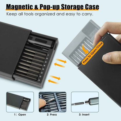 1Set 70 In 1 3.7V Mini Electric Screwdriver Kit Rechargeable Magnetic Repair Tool Kit With 5 Torque Settings 64 S2 Precision Bits 4 LED Lights For Phone Camera Laptop Watch Repair