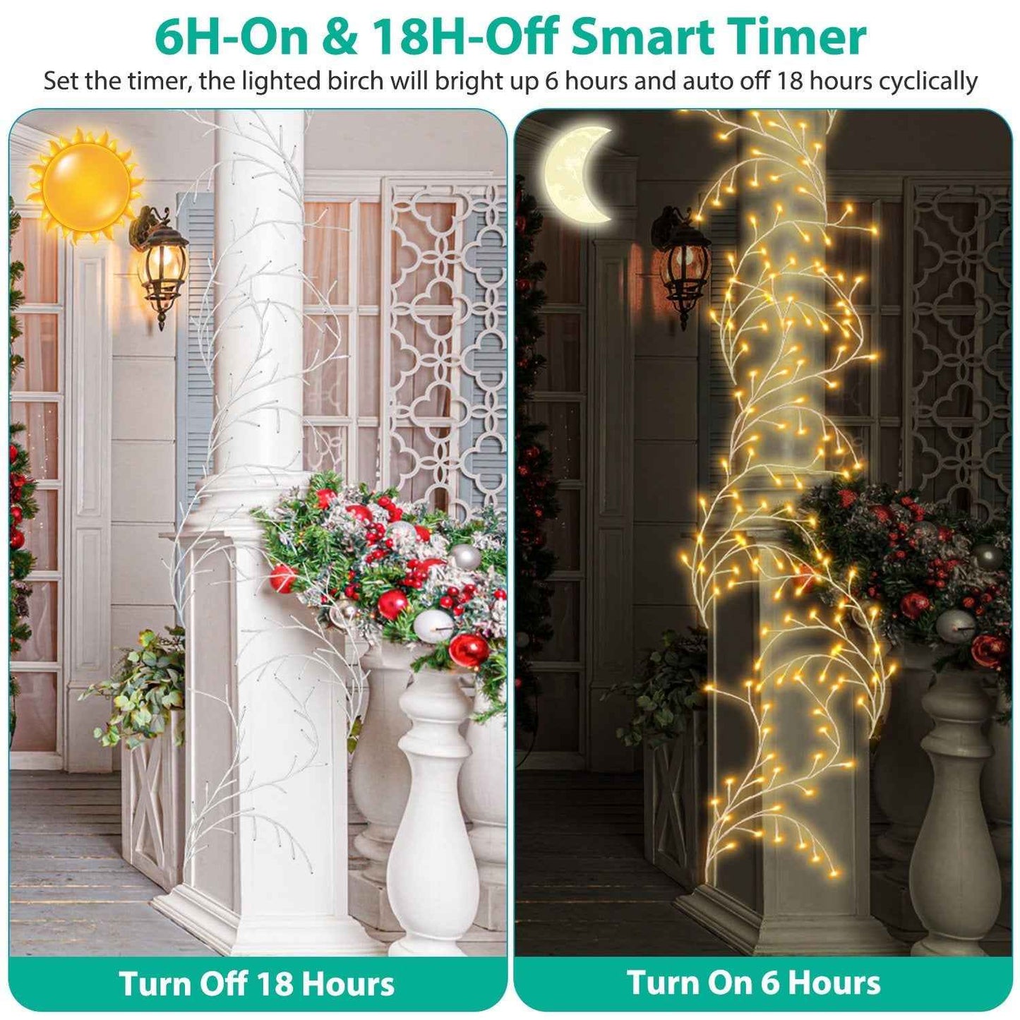 1Pc 7.87FT Lighted Birch Garland Lighted Twig Vine Lights 144LED Birch Garland With Lights String Light With Timer 8 Modes IP45 Waterproof For Christmas Fireplace Home Decoration