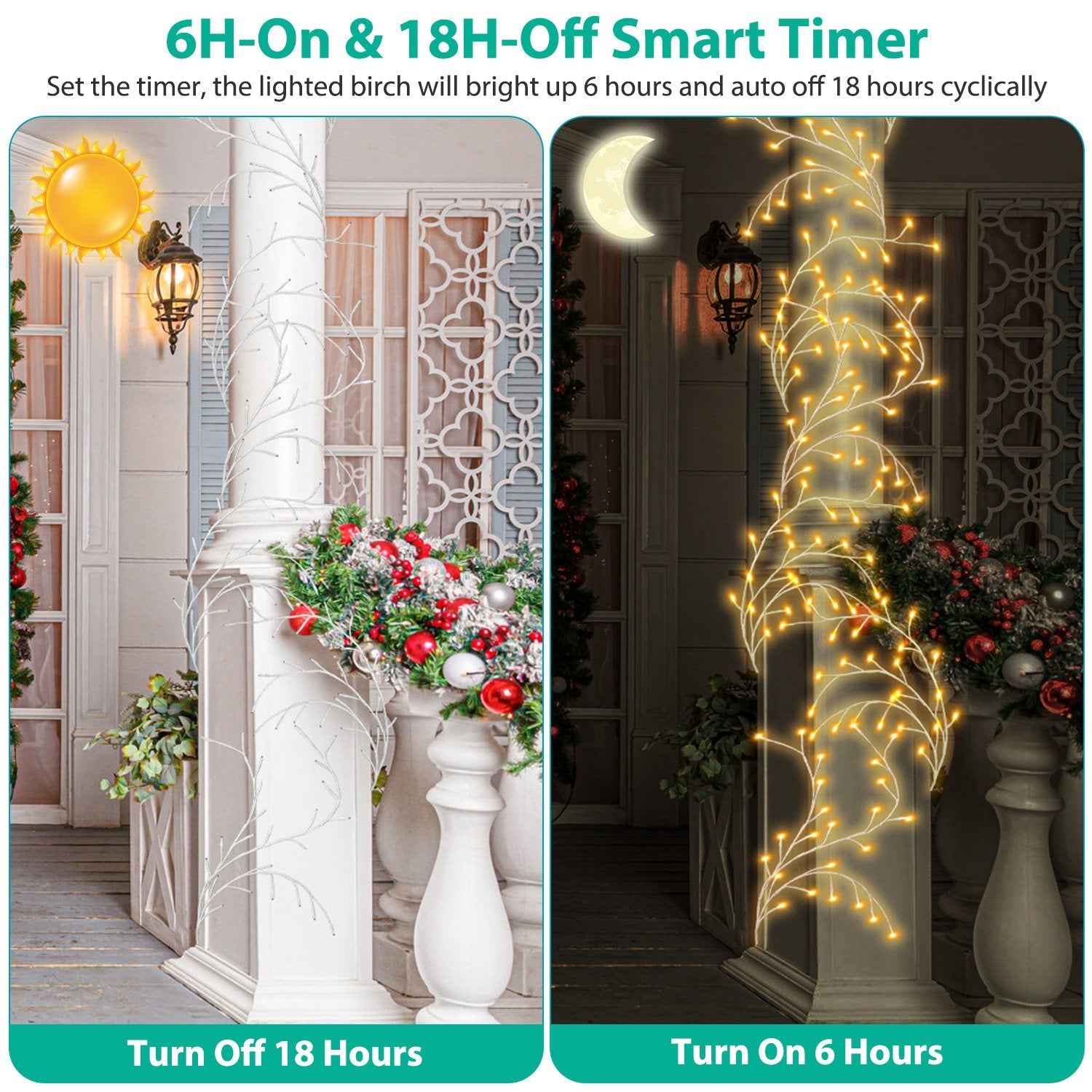 1Pc 7.87FT Lighted Birch Garland Lighted Twig Vine Lights 144LED Birch Garland With Lights String Light With Timer 8 Modes IP45 Waterproof For Christmas Fireplace Home Decoration