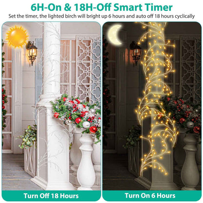 1Pc 7.87FT Lighted Birch Garland Lighted Twig Vine Lights 144LED Birch Garland With Lights String Light With Timer 8 Modes IP45 Waterproof For Christmas Fireplace Home Decoration
