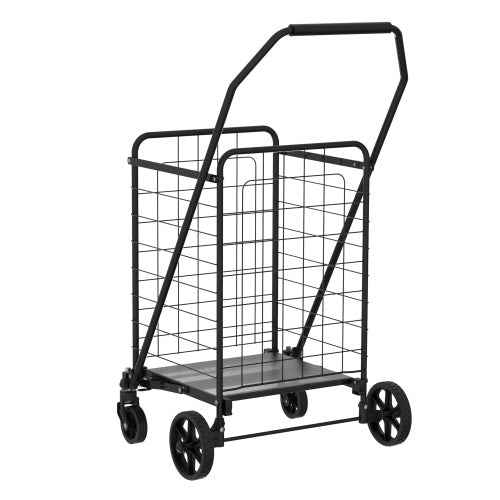 Shopping Cart With Shelf,Grocery Cart On Wheels, Foldable Utility Shopping Carts With Double Basket And 360 Rolling Swivel Wheels For Groceries Laundry
