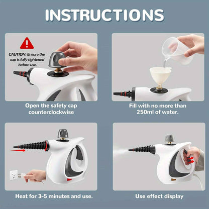 Handheld Multi-Surface Pressurized Steam Cleaner With 12 Accessories, Water Tank Multi-Purpose Steam Generator For Home Use, Natural Steam Cleaning Tiles, Floors, Bathrooms, Windows, Interior Decorati