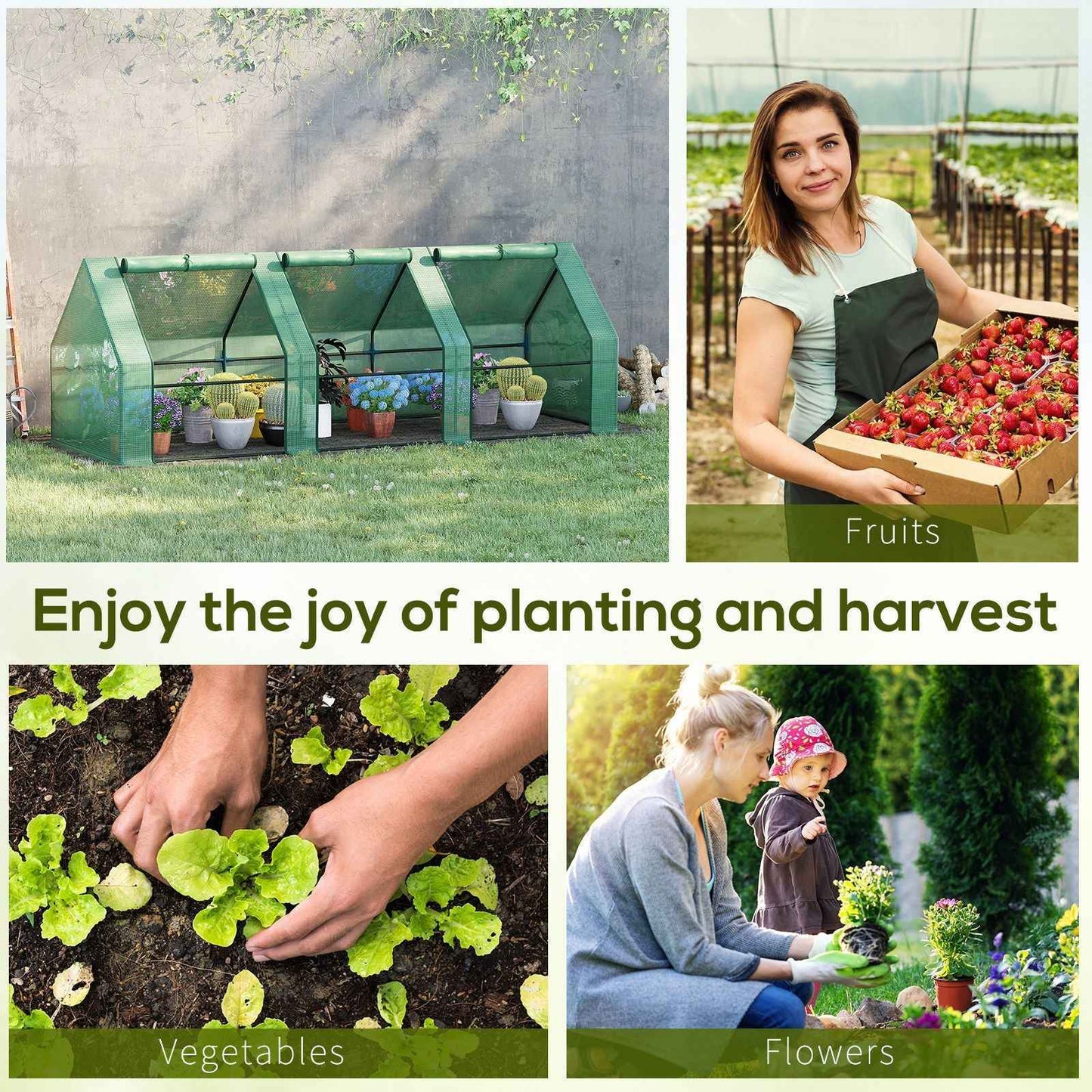 Portable Greenhouse 9'L X 3'W X 3'H Large Zipper Doors UV Resistant PE Cover Green Mini Outdoor Plant House