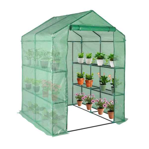 143x143x195cm PE Fabric Flower Room, Black Iron Pipe, Pointed Top, With 8 Mesh Flower Racks, Zipper Roll Door