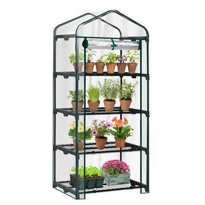27X19X62in PE Cloth Flower Room Transparent PVC Dark Green Iron Pipe Spire Mini With 4 Ply Grid Flower Stand With Zipper Rolling Door