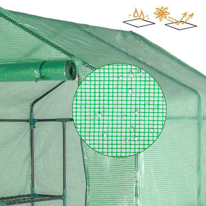 143x143x195cm PE Fabric Flower Room, Black Iron Pipe, Pointed Top, With 8 Mesh Flower Racks, Zipper Roll Door