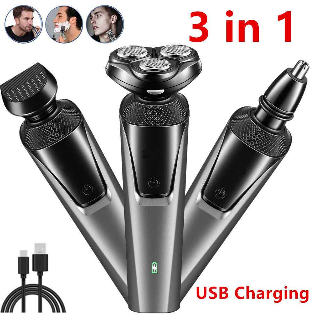 Electric Shaver Mens Razor Rotary Waterproof Pop-Up Beard Trimmer Wet Dry Cordless Nose Hair Cutting Barber Shaving Machine