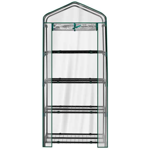 27X19X62in PE Cloth Flower Room Transparent PVC Dark Green Iron Pipe Spire Mini With 4 Ply Grid Flower Stand With Zipper Rolling Door