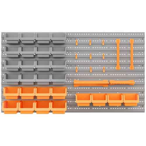 DURHAND 44 Piece Wall Mounted Pegboard Tool Organizer Rack Kit With Various Sized Storage Bins, Pegboard, & Hooks, Orange