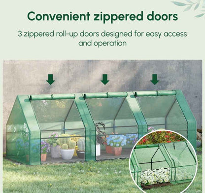 Portable Greenhouse 9'L X 3'W X 3'H Large Zipper Doors UV Resistant PE Cover Green Mini Outdoor Plant House
