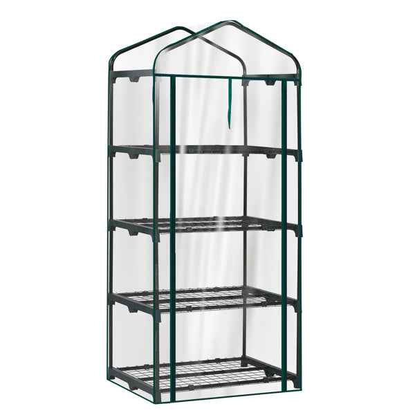 27X19X62in PE Cloth Flower Room Transparent PVC Dark Green Iron Pipe Spire Mini With 4 Ply Grid Flower Stand With Zipper Rolling Door