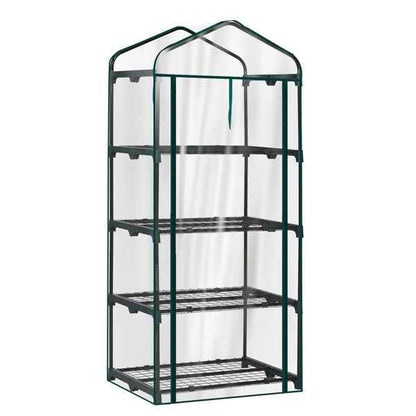 27X19X62in PE Cloth Flower Room Transparent PVC Dark Green Iron Pipe Spire Mini With 4 Ply Grid Flower Stand With Zipper Rolling Door