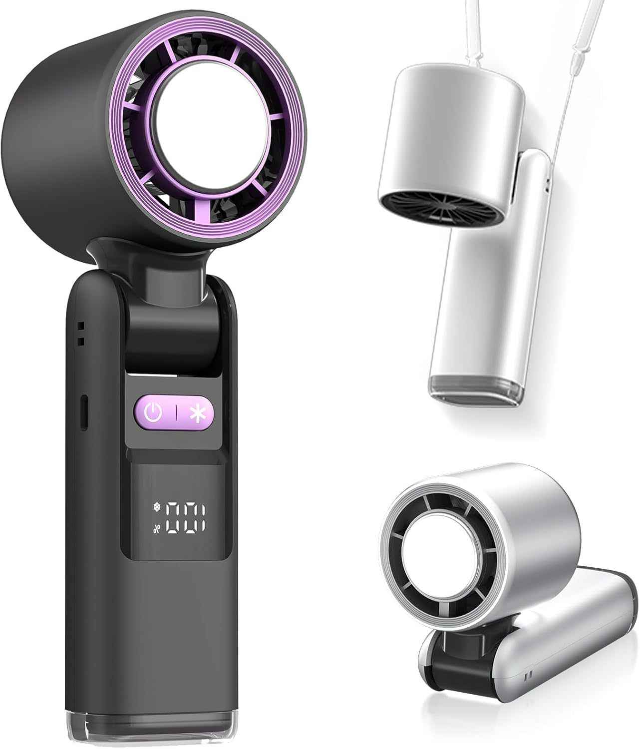 Portable Handheld Fan, Speed Adjustable Turbo Mini Fan, Reduced Temperature Mode, Rechargeable Digital Display Foldable Personal Fan With Night Light, Suitable For Women Men Outdoor