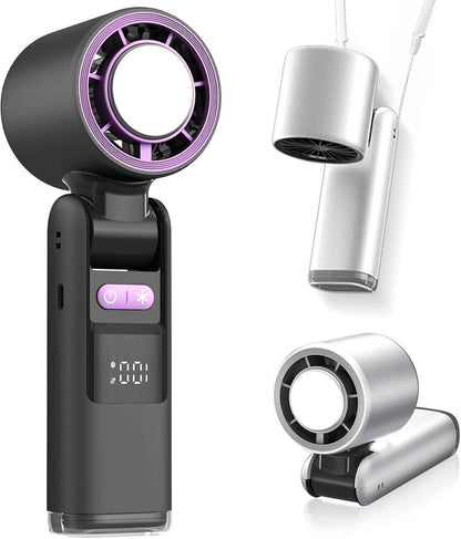 Portable Handheld Fan, Speed Adjustable Turbo Mini Fan, Reduced Temperature Mode, Rechargeable Digital Display Foldable Personal Fan With Night Light, Suitable For Women Men Outdoor