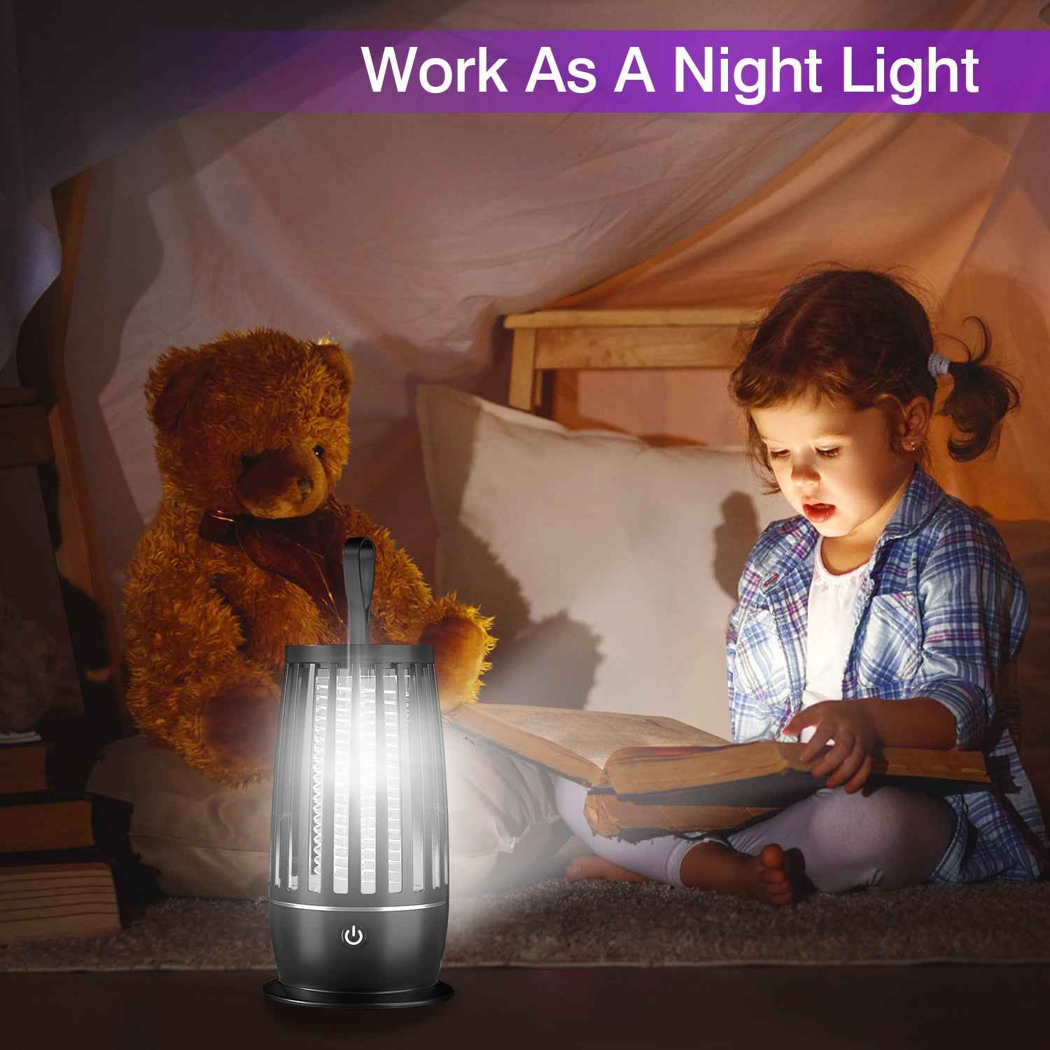 1Pc Rechargeable Mosquito Killer Lamp Bug Zapper With Night Light Strap Mosquito Catcher With Max 1615Square Feet Range UV Light For Indoor Outdoor