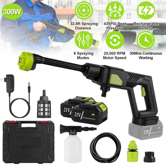 Cordless Pressure Washer Portable Electric Power Washer High Pressure Water Sprayer 435PSI Car Washer Cleaner With 6-in-1 Nozzle Foam Bottle Filter 15000mAh 21V Battery And Charger