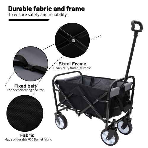 Minimeetall Strap Collapsible Foldable Wagon Cart With Strapping System, Beach Wagon , Utility Cart , Utility Wagon Grocery Cart For Camping Shopping Sports Gardeing Fishing Supports 225lbs