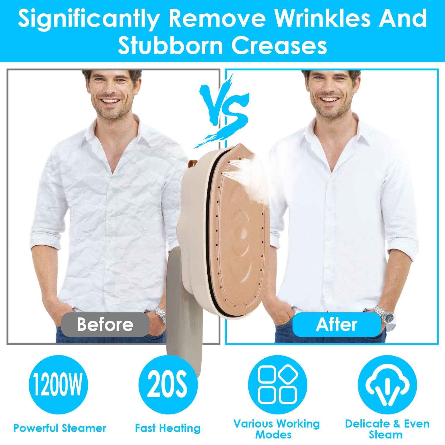 1Pc 1200W Foldable Handheld Clothes Iron Steamer With Wet Dry Ironing Mode Portable Garment Steamer Travel Clothing Wrinkles Remover With Temperature Display