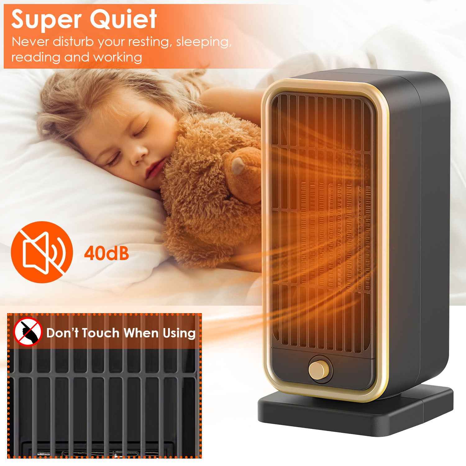 1Pc 500W Portable Electric Heater PTC Ceramic Heating Space Heater Overheating Tip Over Protection 3S Heating Space For 322 Sq FT Home Office Use