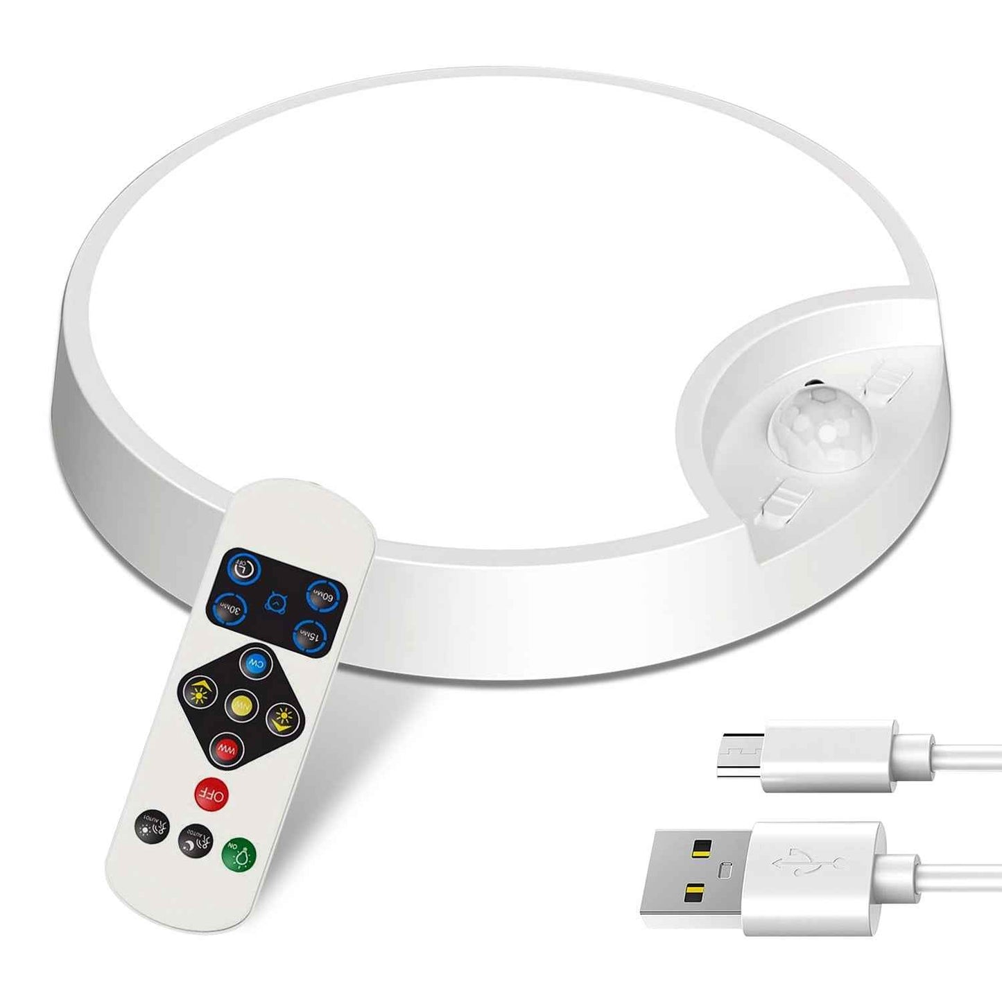 1Pc Rechargeable Motion Sensor Ceiling Light Dimmable LED Ceiling Light With Remote Timer 3 Light Colors 3 Modes For Stairs Garage Bathroom