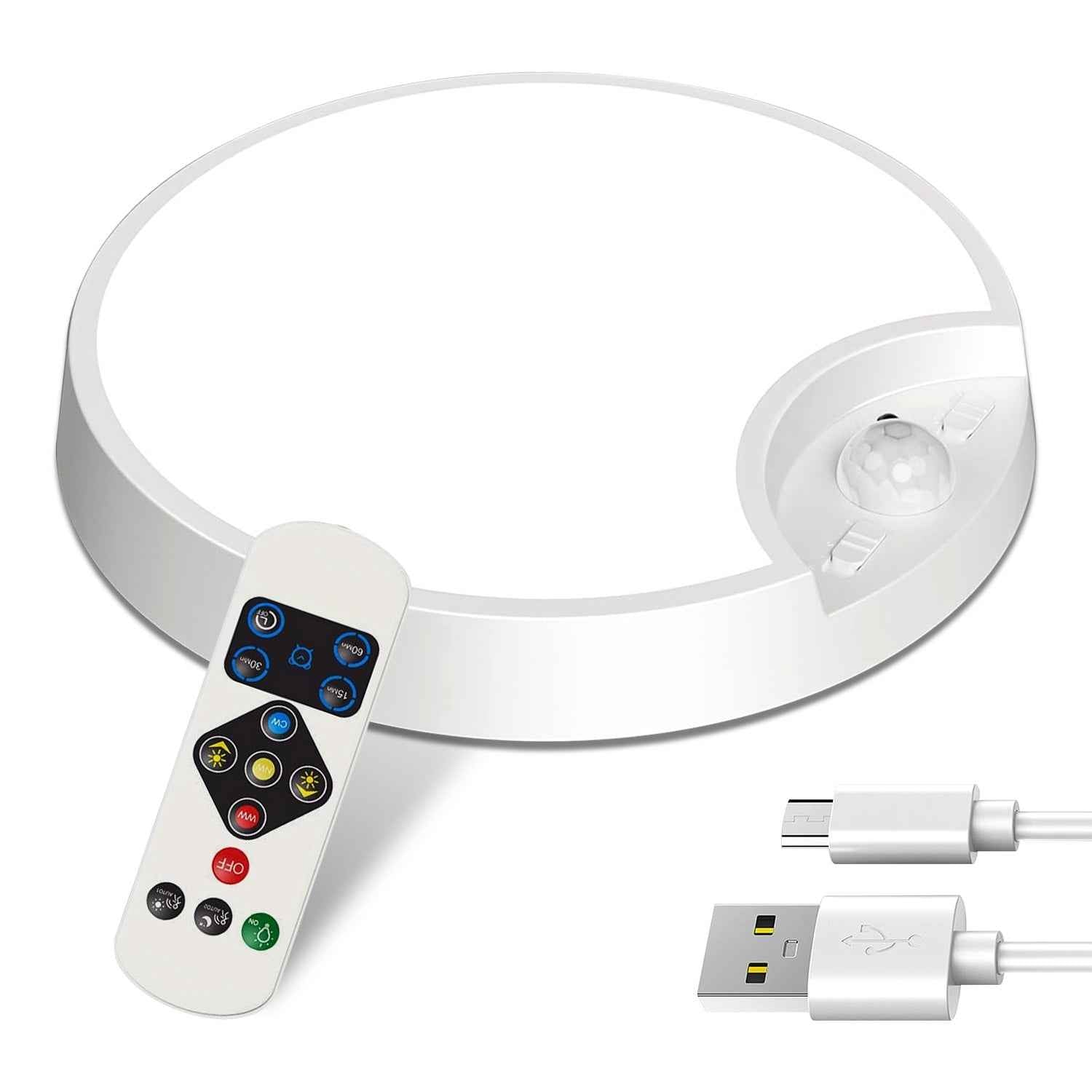 1Pc Rechargeable Motion Sensor Ceiling Light Dimmable LED Ceiling Light With Remote Timer 3 Light Colors 3 Modes For Stairs Garage Bathroom