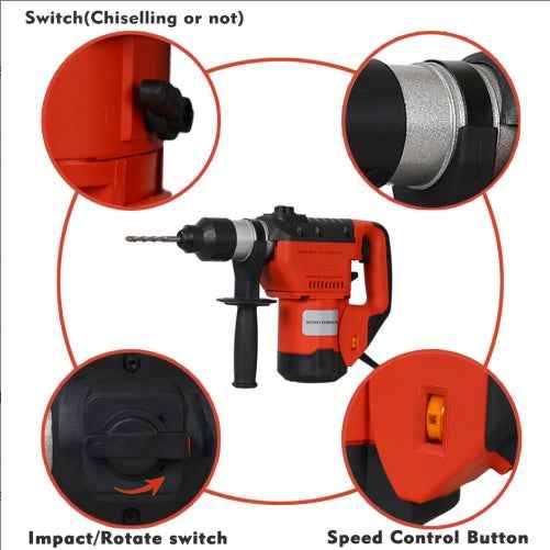 Rotary Hammer 1100WSDS Plus Rotary Hammer Drill 3 Functions