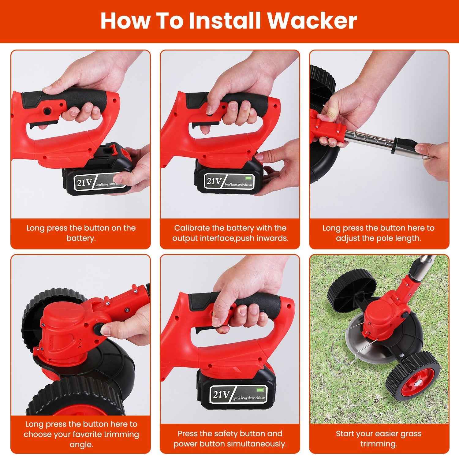 1Pc 3 In 1 Electric Cordless Grass Wacker Battery Powered Grass Trimmer With Wheels Adjustable Head Extendable Length Rechargeable Lightweight Lawn Trimmer With 2Pcs 2500mAh Batteries