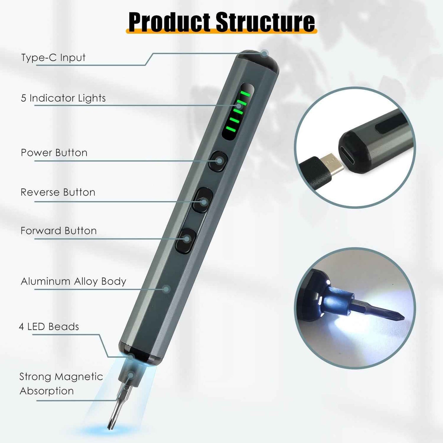 1Set 70 In 1 3.7V Mini Electric Screwdriver Kit Rechargeable Magnetic Repair Tool Kit With 5 Torque Settings 64 S2 Precision Bits 4 LED Lights For Phone Camera Laptop Watch Repair