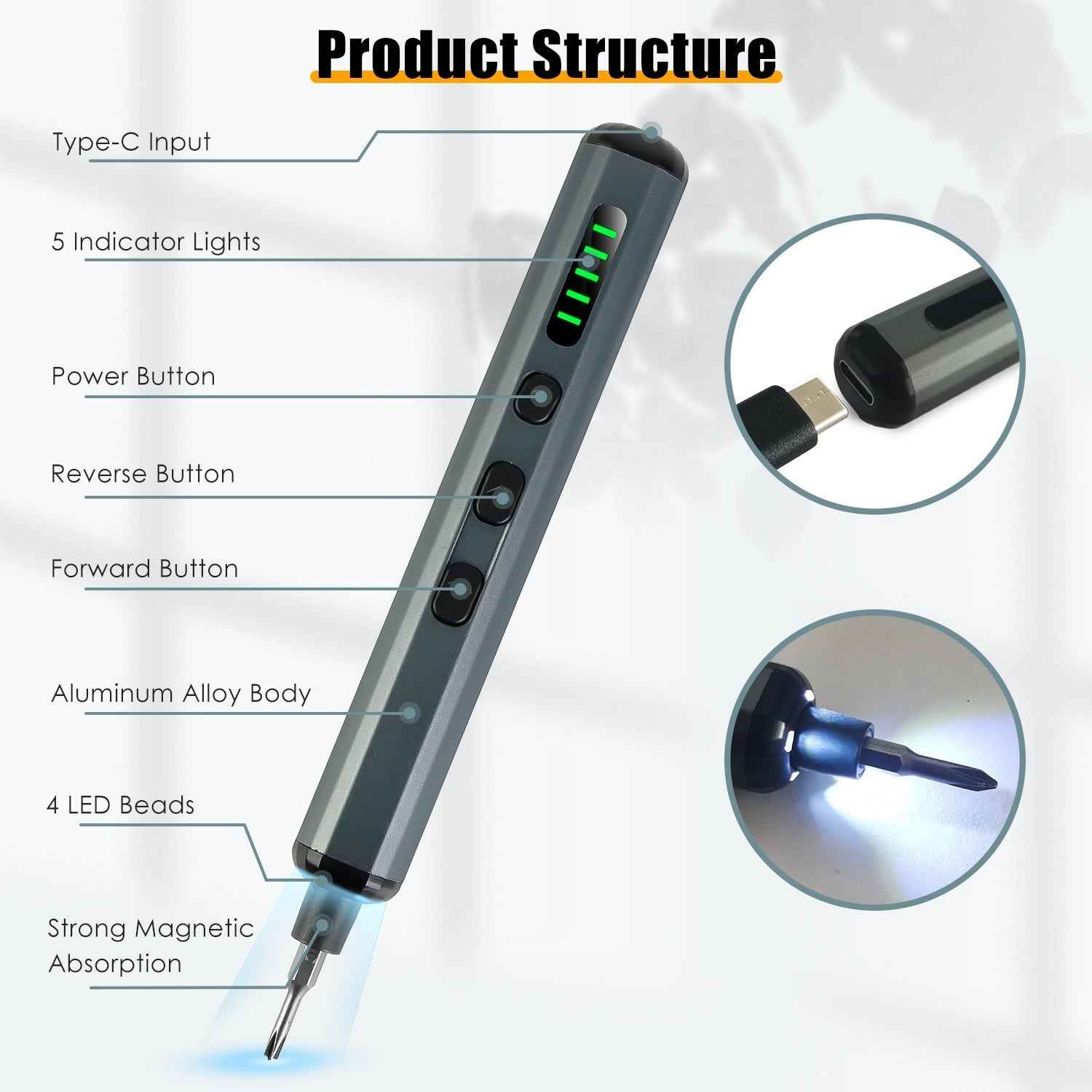 1Set 70 In 1 3.7V Mini Electric Screwdriver Kit Rechargeable Magnetic Repair Tool Kit With 5 Torque Settings 64 S2 Precision Bits 4 LED Lights For Phone Camera Laptop Watch Repair