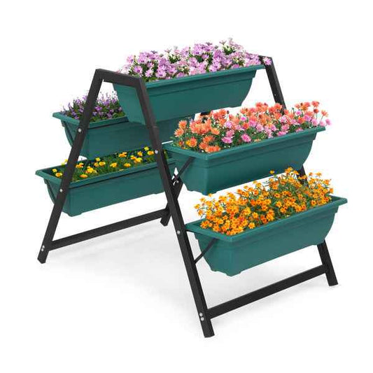 65x91x79cm, 5 Floors Trapezoidal Green PE Flower Pot Planting Pots