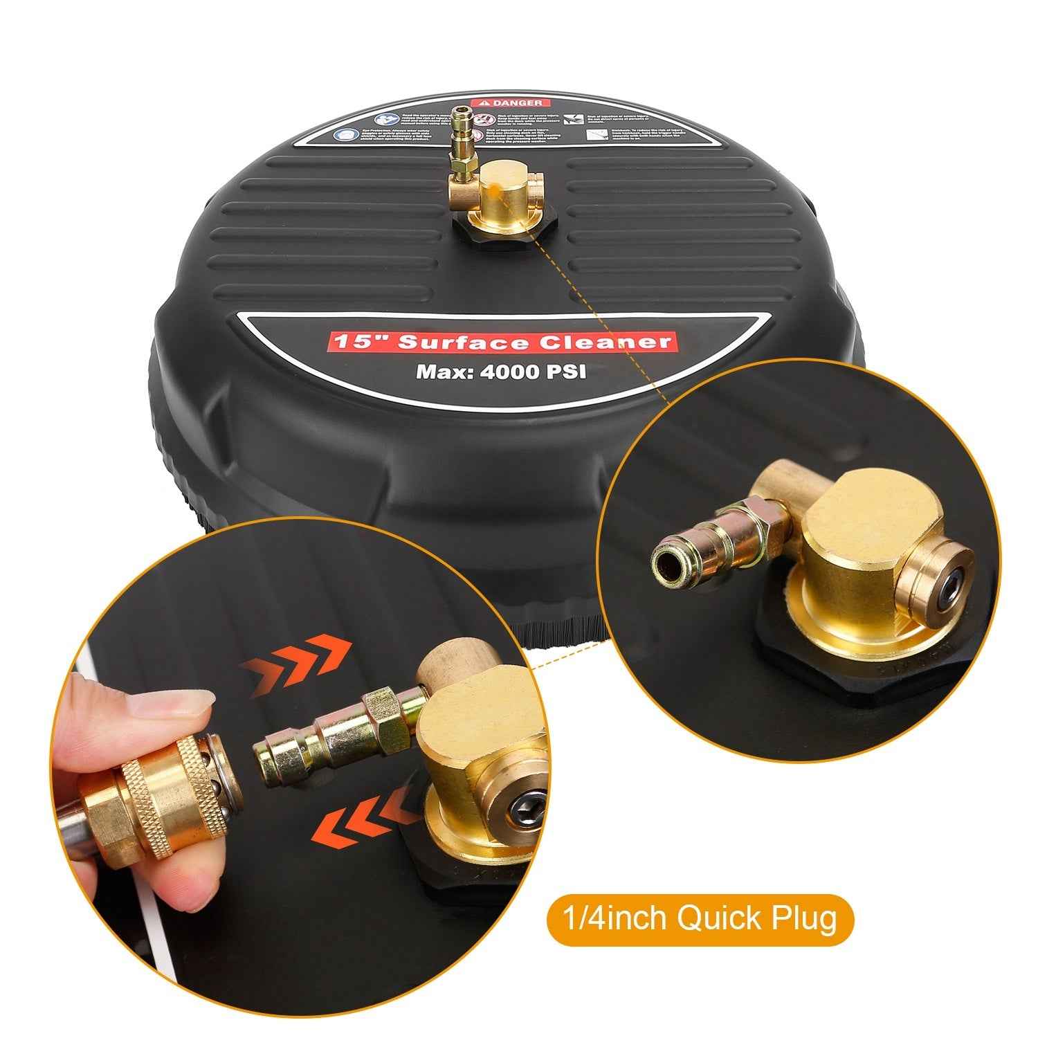 1 Set 15in High Pressure Flat Surface Cleaner 4000PSI Disc Power Washer Broom With 2 Washer Extension Wands 2Pc Replacement Nozzles