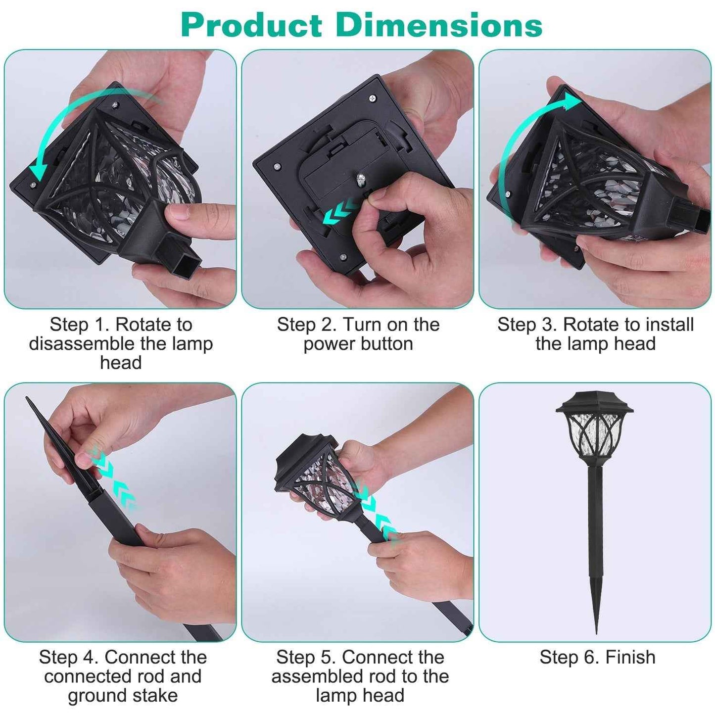 6Pack Solar Powered Stake Light Outdoor Decorative Landscape Lamp IP45 Waterproof Auto On Off Outdoor Light For Pathway Garden Yard Patio