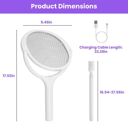 3 In 1 Electric Bug Zapper Racket 90Degree Rotating Bug Zapper Wand Indoor Outdoor Handheld Mosquito Swatter With Telescopic Extension Wand