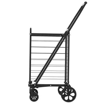 Shopping Cart With Shelf,Grocery Cart On Wheels, Foldable Utility Shopping Carts With Double Basket And 360 Rolling Swivel Wheels For Groceries Laundry
