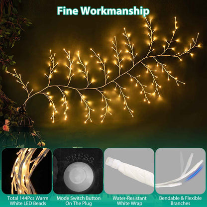 1Pc 7.87FT Lighted Birch Garland Lighted Twig Vine Lights 144LED Birch Garland With Lights String Light With Timer 8 Modes IP45 Waterproof For Christmas Fireplace Home Decoration