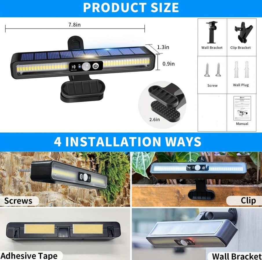 1 Pack Of Solar Outdoor Sensor Lights - IP65 Waterproof, 10,000 Lumens High Brightness, Auto Switching, Can Be Clipped, Wall Mounted, Suitable For Camping, Garage, Garden, Commercial Lighting
