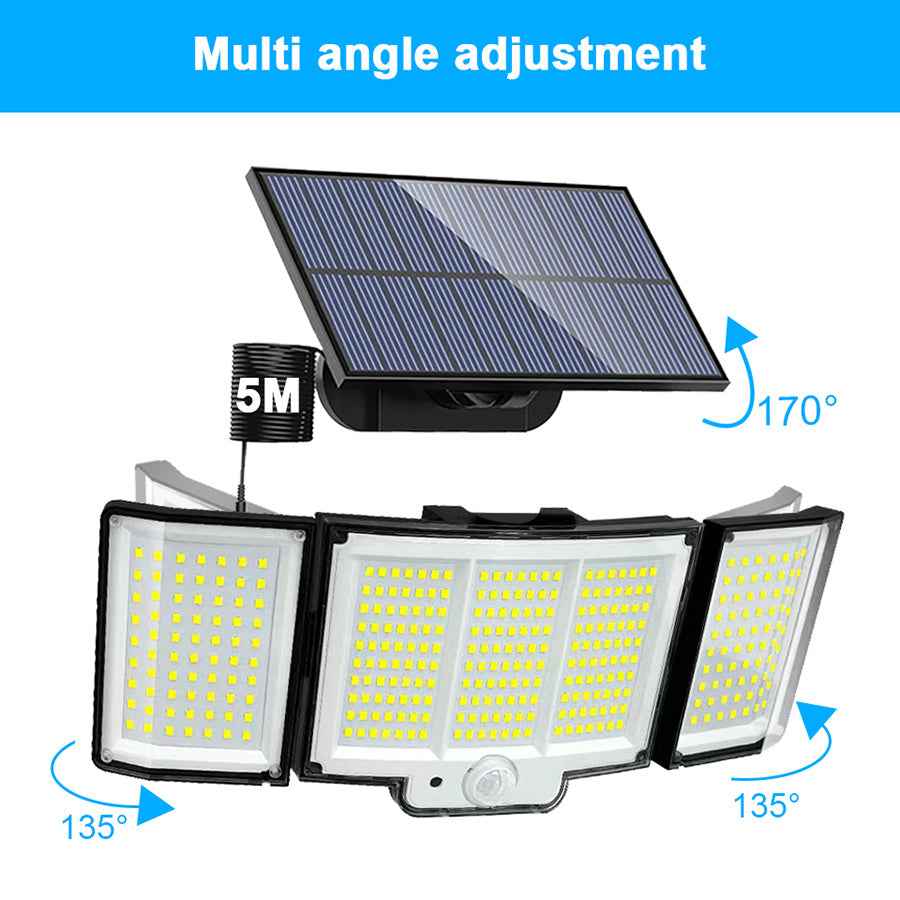 Waterproof Solar Outdoor Light Street Light 348LED 3 Side Adjustable Strap Remote Control