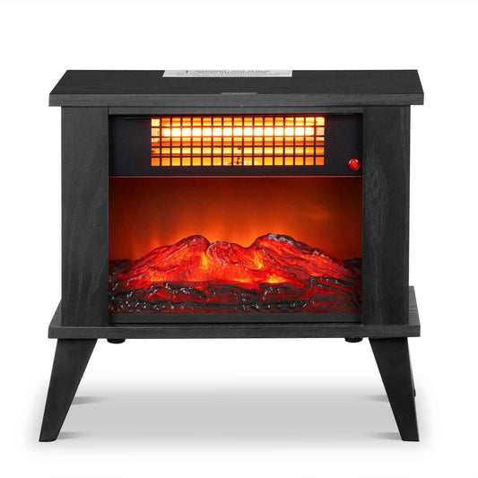 ZOKOP HT1287B 120V 1000W 15in Fireplace Black Wood Free-standing - Quartz Tube - 2nd Gear Temperature Control - With Fake Firewood  - Single Color