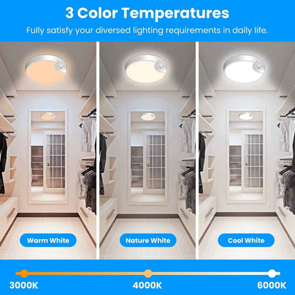 1Pc Rechargeable Motion Sensor Ceiling Light Dimmable LED Ceiling Light With Remote Timer 3 Light Colors 3 Modes For Stairs Garage Bathroom